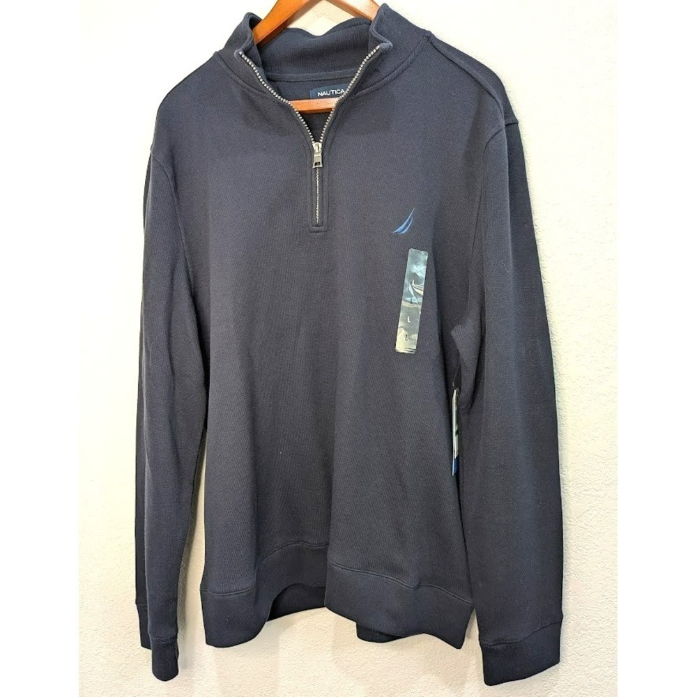 Nautica Navy French Rib Quarter Zip Sweater Mens Size Large Brand New With Tags